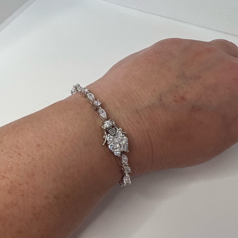Sterling 7” Marquise & Round Cz Tennis Bracelet - Picture 14 of 17